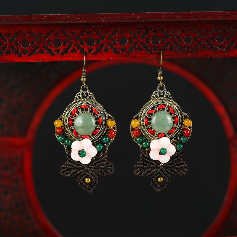 Handmade Classical Jade Fringed Earrings, Retro Female Long Style Temperament Agate Shell Antique Earrings, Earrings.