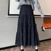 Spitzenröcke Damen Französischer Stil Knöchellang Hoher Elastischer Bund Ausgeschnitten Patchwork Neu Locker Figurbetont Koreanisch A-Linie Süß Passform