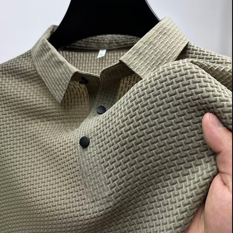 Pánské evropské a americké polo s krátkým rukávem z ledového hedvábí - Bezešvé, Vysoká elasticita, Kulatý výstřih, Business casual