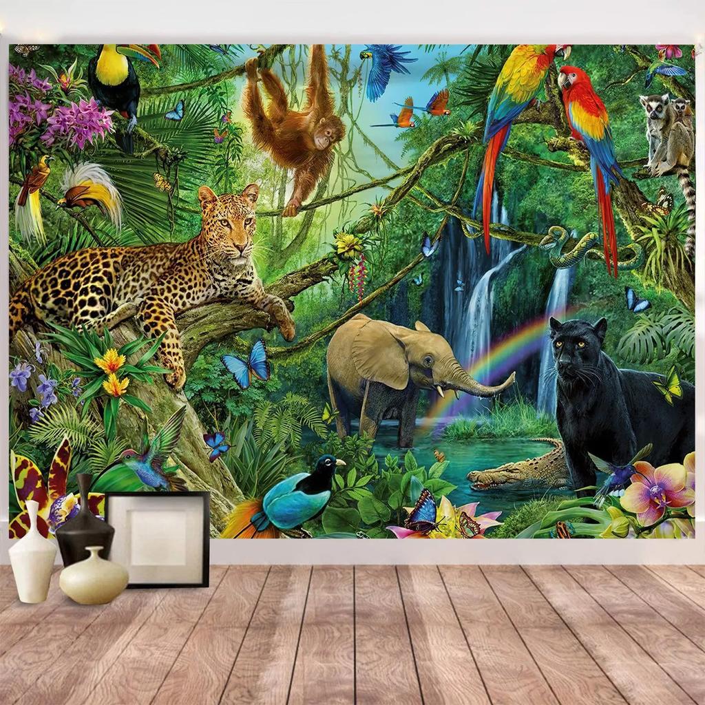 Arazzo Mondo Animale Tigre Elefante Giraffa della Foresta per Stanza dei Bambini Parete per Camera da Letto Soggiorno Decorazioni Tenda da Appendere