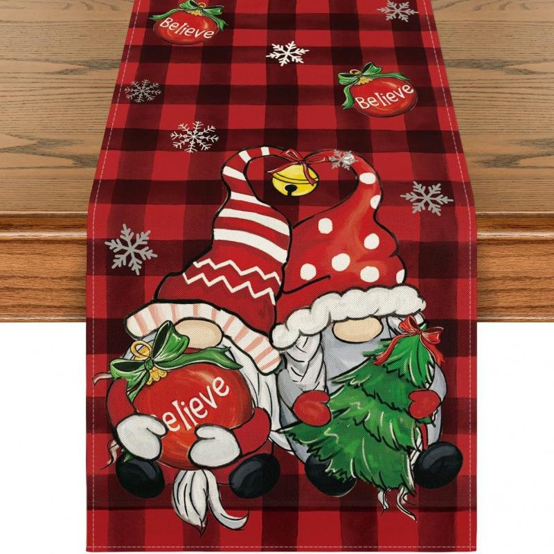 Festive Snowman Christmas Tree Table Runner Home Kitchen Dining Tablecloth for Party Decoration