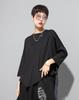 Morino Sleeve with Drop Asymmetrical Ring Loose and Trendy for Spring and Summer Women's 3/4 T-Shirt Shoulder, Design, Fit, Unique, (L, Black)