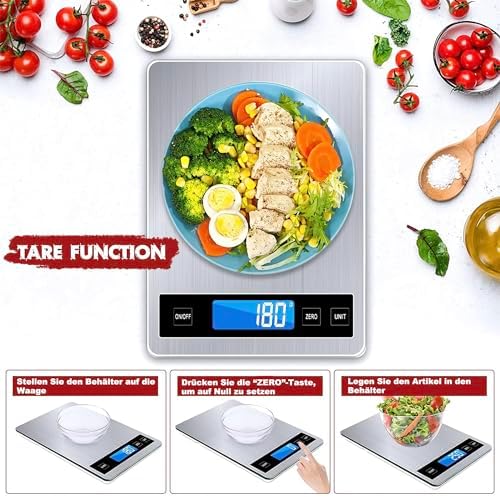 Digital Kitchen Scale 15kg Capacity with 1g Precision, Multi-Unit Conversion (g/kg/lb:oz/ml/fl'oz), TYPEC Rechargeable, Household Baking Food Scale