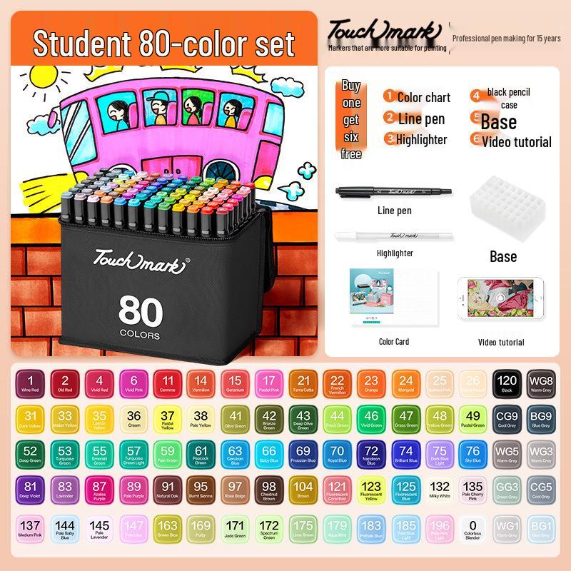 Dual-Tip Art Marker Set - 120 Colors, Hard Tip, Oil-Based for Students