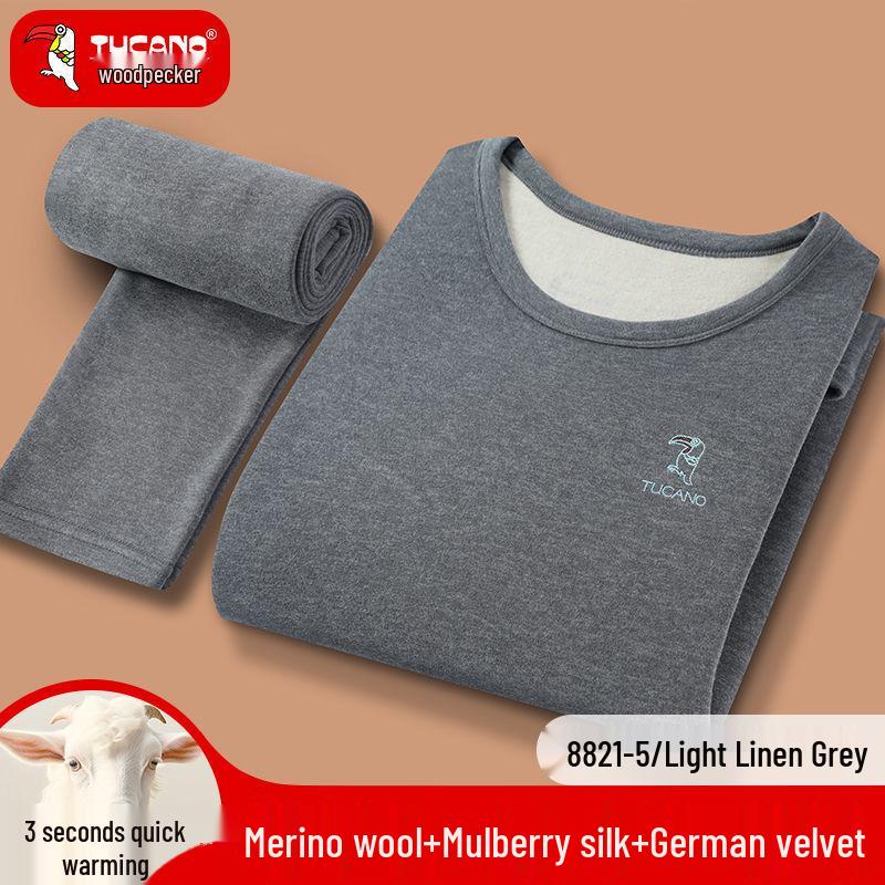 

Мужской очень теплый комплект термобелья Woodpecker с подкладкой из шерсти, шелка и флиса для осени 3XL 155-175 jin