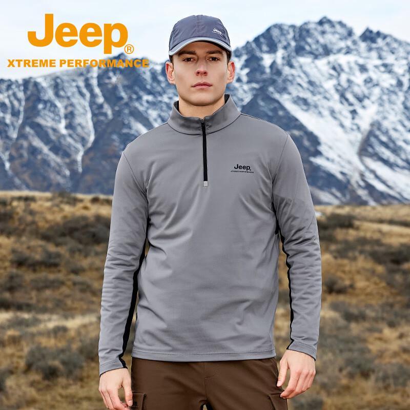 Jeep Men's Outdoor Fleece Lined Quick-Dry Long Sleeve T-Shirt