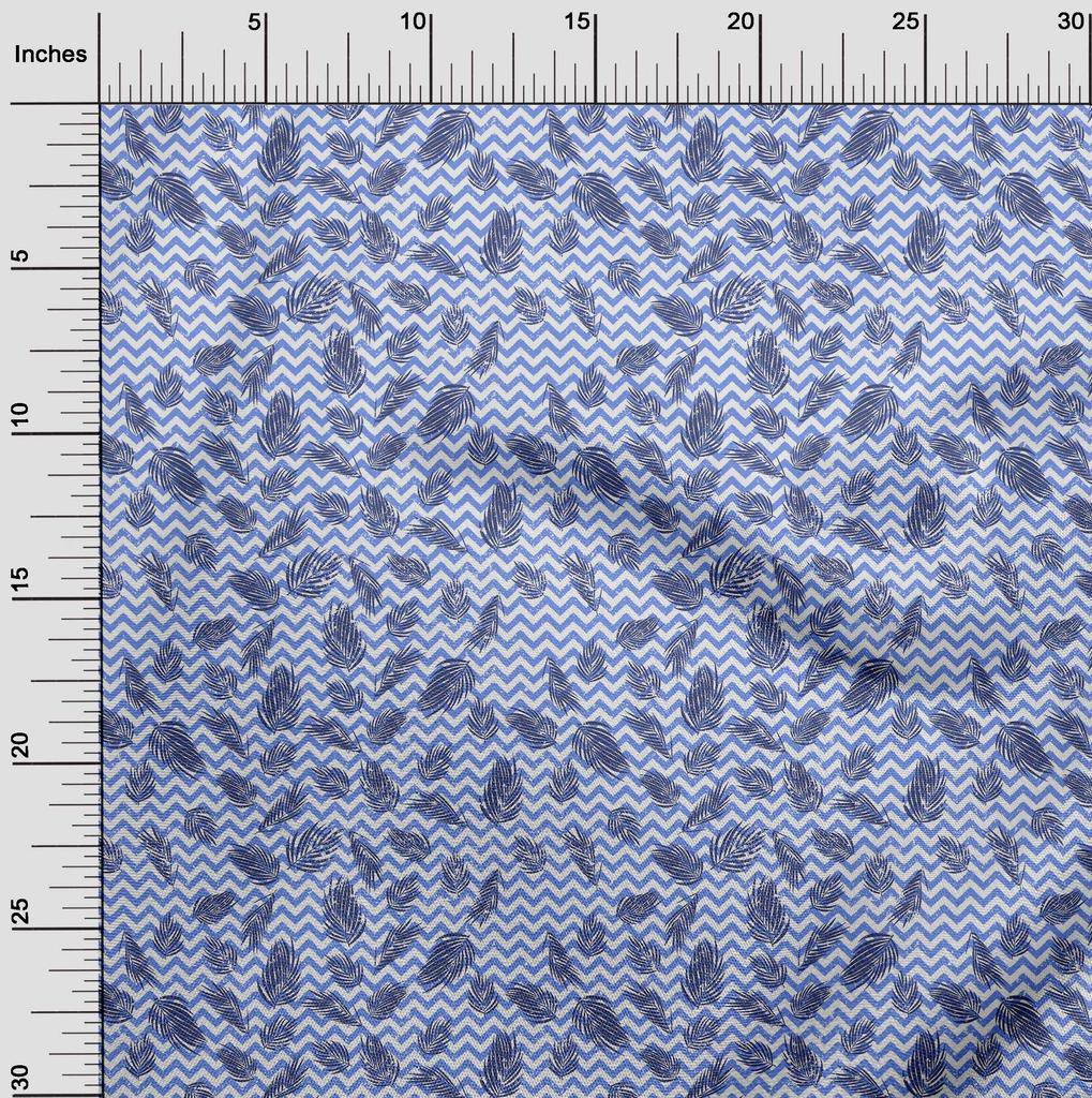 oneOone Cotton Flex Medium Blue Fabric Leaf With Chevron Dress Material Fabric Print Fabric By The Yard 40 Inch
