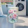 1 Pink Rose and Green Leaf Print Round Storage Basket - Large Capacity Foldable Laundry Hamper with Sturdy Black Handles, Soft Blue-Pink Floral Patter