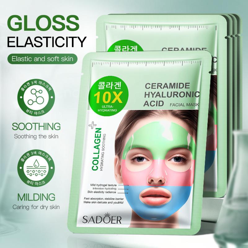 10 pcs Ceramide Hyaluronic Acid Facial Mask Collagen Hydrating Moisturizing Soothing Sheet Mask Skin Care