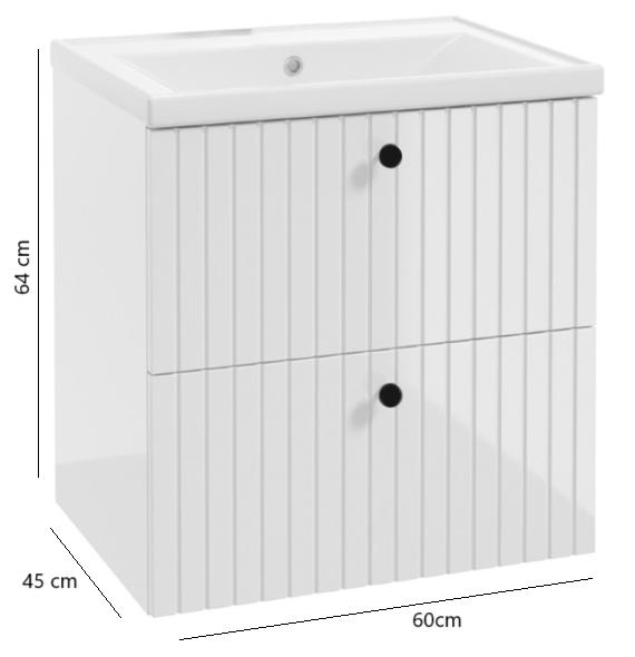Bathroom Cabinet with Washbasin, Grooved, 60 Cm, White Gloss, Rietti Lamellas