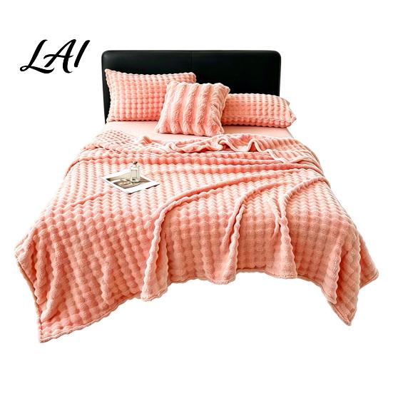 High Density Flannel Throw Soft Plush Blanket 3D Bubble Rabbit Fur Texture Thickened Thermal Comfortable Couch Throw Double-Sided Milk Velvet