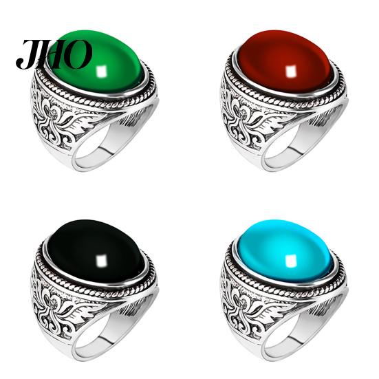 Finger Ring Men Vintage Artificial Gem Carving Band Jewelry Party Banquet Gift