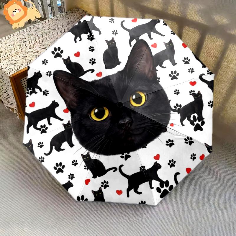 1 Stück Automatischer Faltregenschirm - Süßes Katzen-Hasen-Muster, Tragbares & Faltbares Design mit 8 Speichen, Weihnachts-Geburtstagsgeschenke