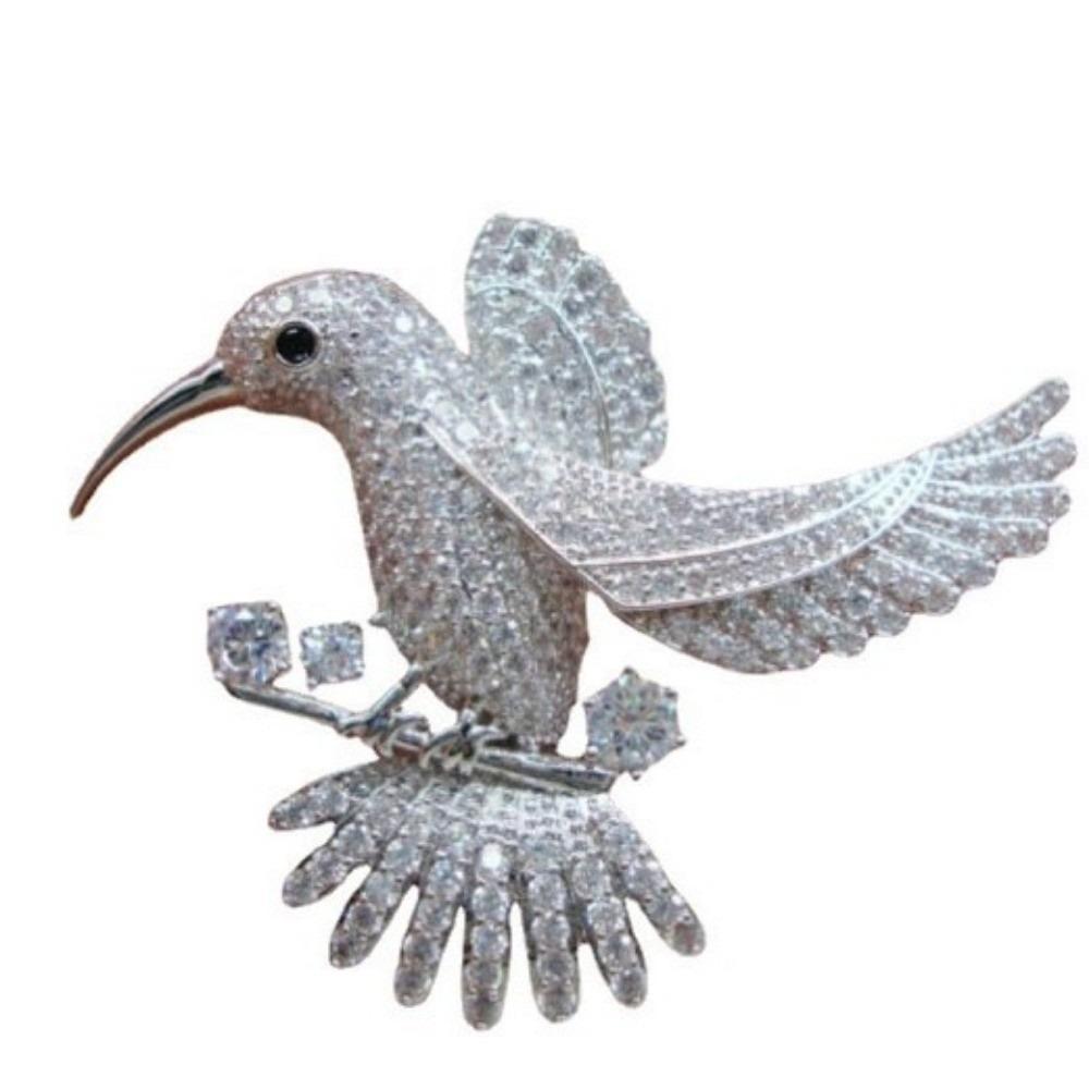 Luxury Crystal Hummingbird Brooches Elegant Breast Flower Gift Zircon Bird Brooches Parties Silver Bird