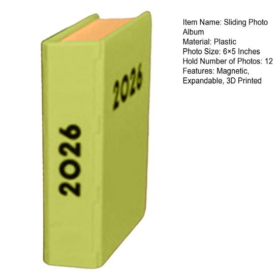 3D Printed Sliding Photo Album Hold 12 Standard 6x5 Inch Photos Magnetic Expandable Yearly Photo Holder Picture Memory