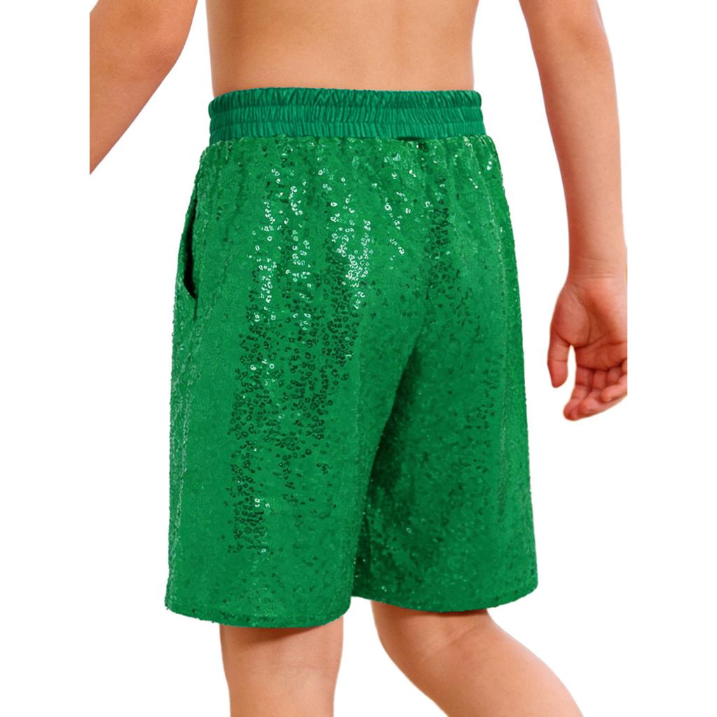 Boys Jazz Dance Stage Performance Costume Shiny Sequins Shorts Elastic Waistband Soft Lining Pockets Comfort Fit
