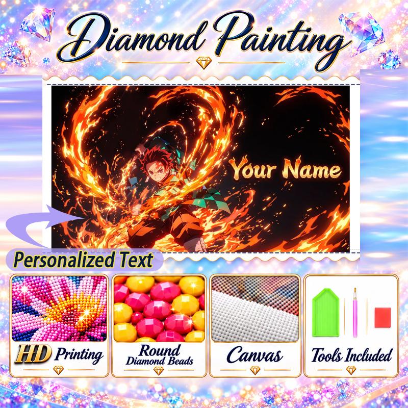 Tanjiro Kamado 5D DIY Diamond Painting Custom Name Text, Full Drill Rhinestone Mosaic Art Home Gift