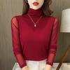 High Neck Mesh Base Shirt Women's Long Sleeved Slim Fit Lace Shirt Top T-shirt Women's Pullover Shirt