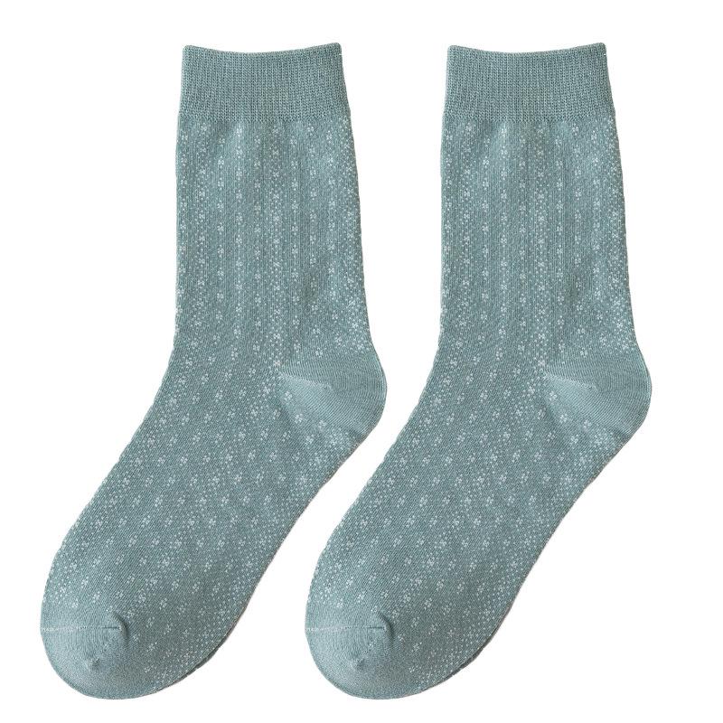 5 Pairs Socks Women's Autumn and Winter Mori Green Mid-calf Socks White Trend High Top Socks Cotton Socks Dotted Plaid Stockings