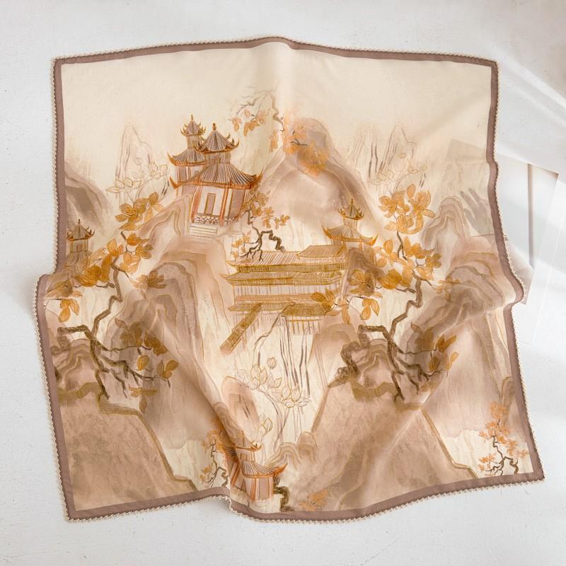 100% Silk Crepe Square Scarf Women Fashion Office Decorative Lace Neckerchief
