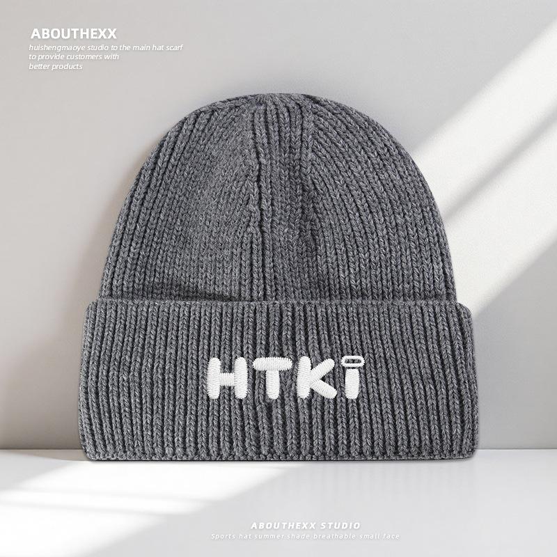 Autumn and Winter Warm Woolen Hat for Women with Letter Embroidery Outdoor Casual Ear Protection Woolen Hat Korean Version Versatile Knitted Cold Hat