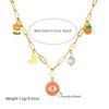 Cartoon Cute Painted Oil Drop Heart Flower Pearl Pendant Chain Titanium Steel Necklace