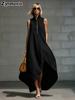 New  Fashion Minimalist Sleeveless Zippered Loose Cotton Linen Dress for Women