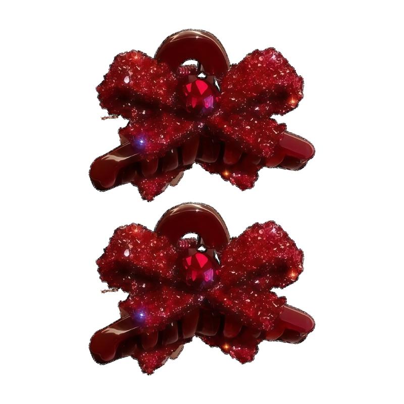 

2PCS Rhinestones Bowknot Hair Clip for Women Girl Special Event and Casual Wear Enhancing Outfit Hair Styling Hair Claw красный