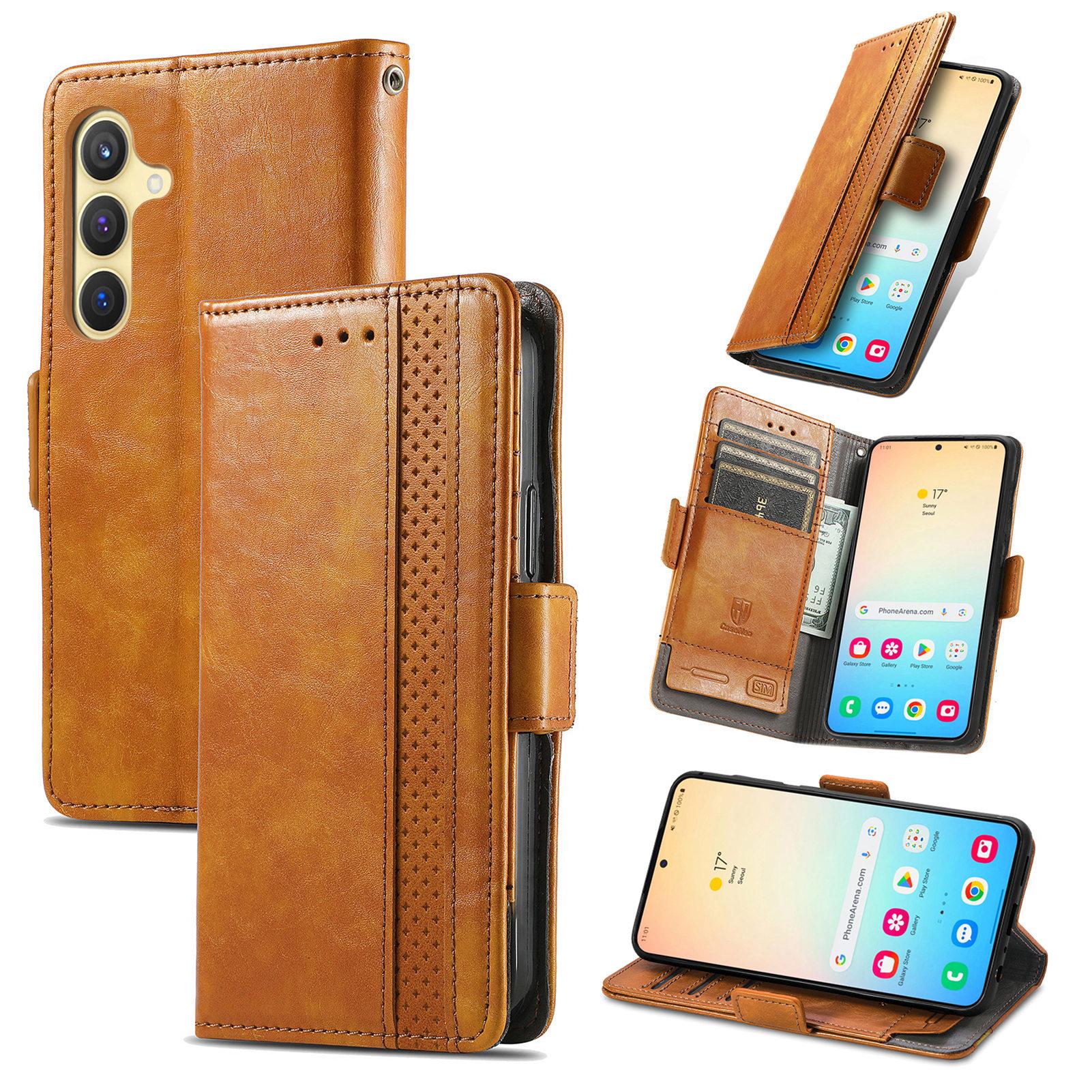 

For Samsung Galaxy S25 Phone Cases CASENEO PU Leather Cover Stand with RFID Blocking Wallet Khaki