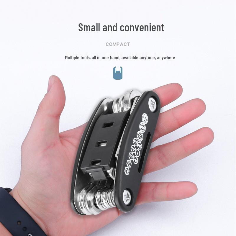 16-in-1 Folding Bicycle Repair Tool: Tire Patch, Wrench, and Socket Chrome-Plated Kit for Mountain Bikes