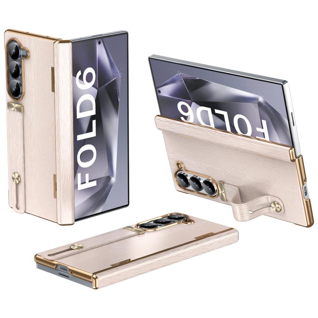For Samsung Galaxy Z Fold6 5G Case Wrist Band Hinge Protection Leather+PC Phone Cover