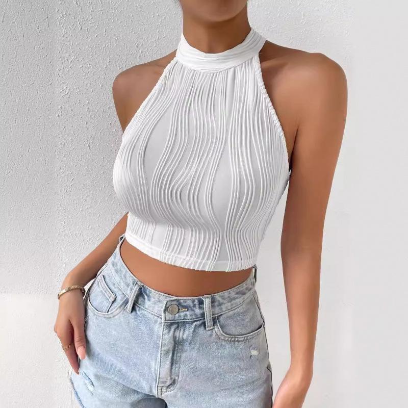 2025 Elegant Halter Cutout Slim Fit Crop Top: European & American Summer Style