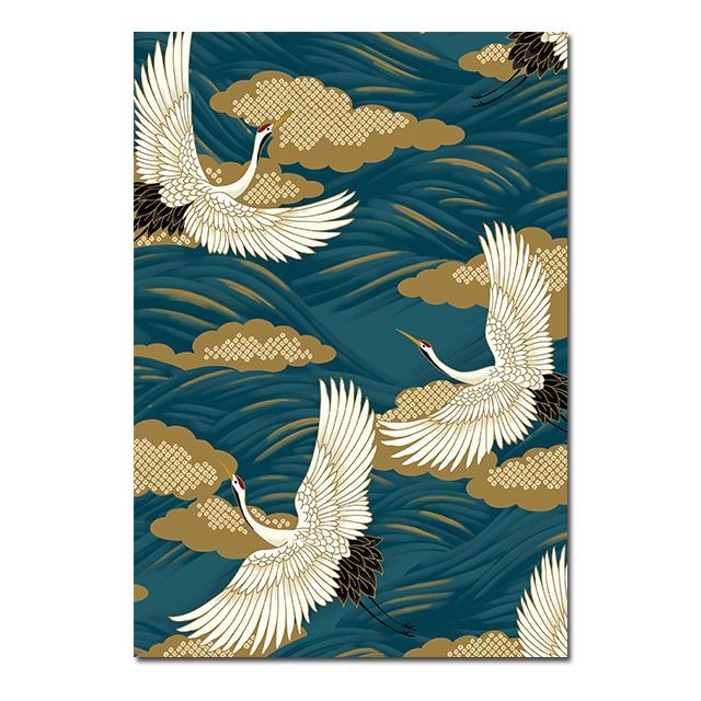 Retro Chinese Style Gold Flying Crane Abstract Sun Animal Canvas Painting Birds Posters Prints Wall Painting for the Living Room