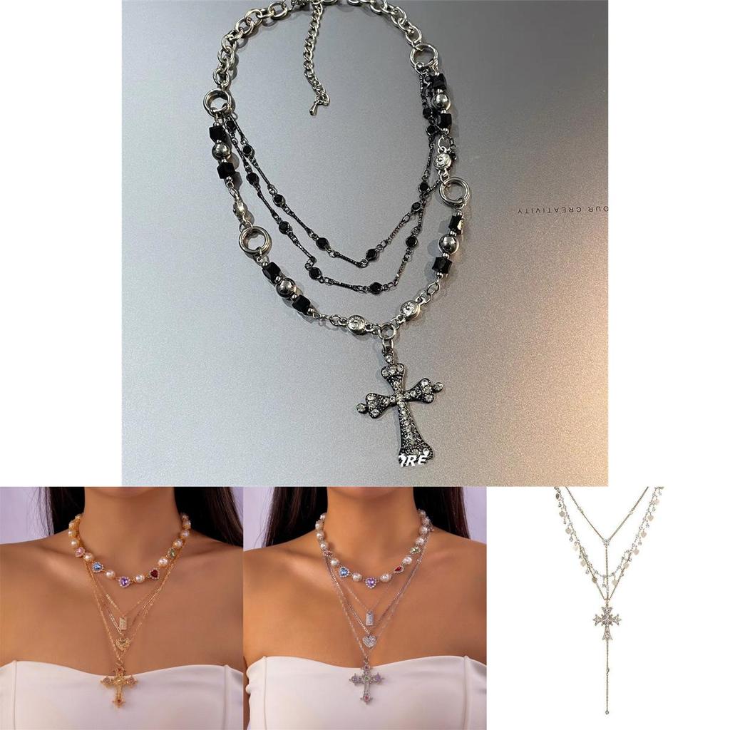 Gothic Cross Choker Necklace For Women With Geometric Pendant And Gold Finish