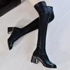 Fashion Black Women's Long Boots Thigh High Elastic Ladies Knee Shaft Shoes Leather Above Over The Middle Heel Cosplay New in Goth Sale