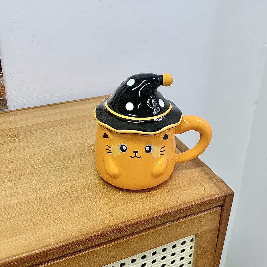 Cat mug with lid Ceramic cup Girls water cup Office coffee Breakfast cup Birthday gift souvenir
