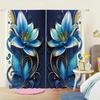 2PCS- Blue floral elegant 3D gold line vortex pattern printed curtains, window decoration, home decoration, room decoration