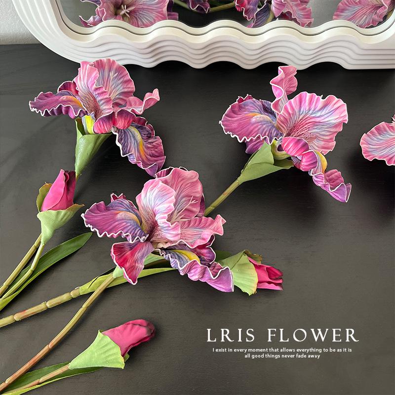 45cm Iris Artificial Flower with 2 Stems, EVA Texture, Oil Painting Style for Home Decoration