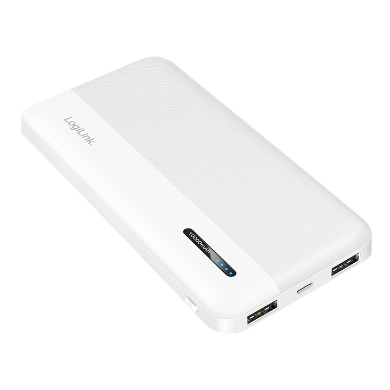 LogiLink Powerbank 10000 mAh White USB-C + 2x USB-A Fast Charging LED