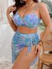 Übergröße Tie-Dye 3-teiliges Bikini-Set Damen Hartschalen-Push-Up-Bikini-Oberteil Wickelrock Überwurf Kurvige Hohe Taille Zweiteiliger Badeanzug Strandbadeanzug