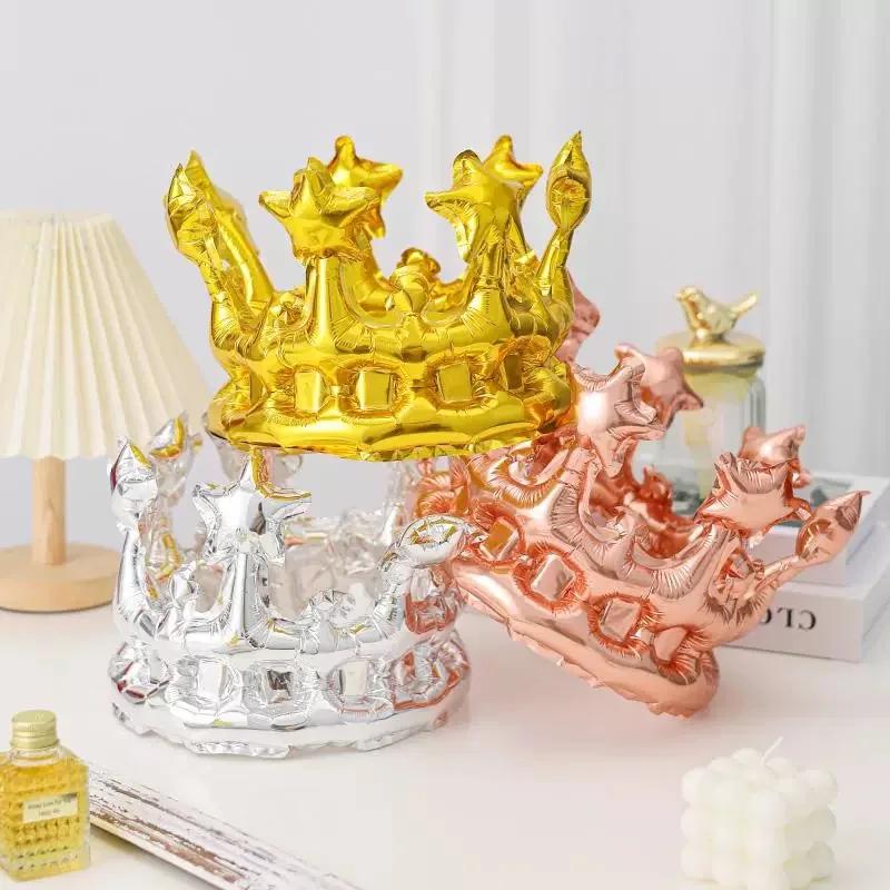 Inflatable Gold Crown Aluminum Foil Balloon Adult Happy Birthday Hat King Toy Party Cap Decoration Baby Shower Festival Supplies