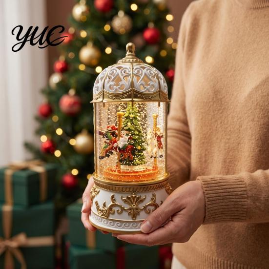 Winter Wonderland Home Decor Christmas Snow Lantern, Lighted Lantern with Music Swirling Glitter, Box Ornament USB /Battery Operated Decorative