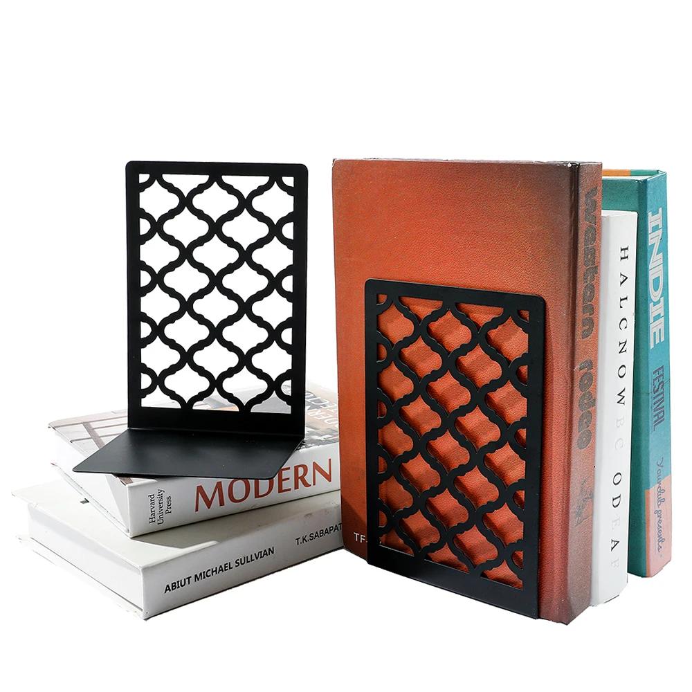 Honeycomb Mesh Black Bookends - High Quality L-Shaped Bookends, Home Office Storage Decorative Gift for Bookworms