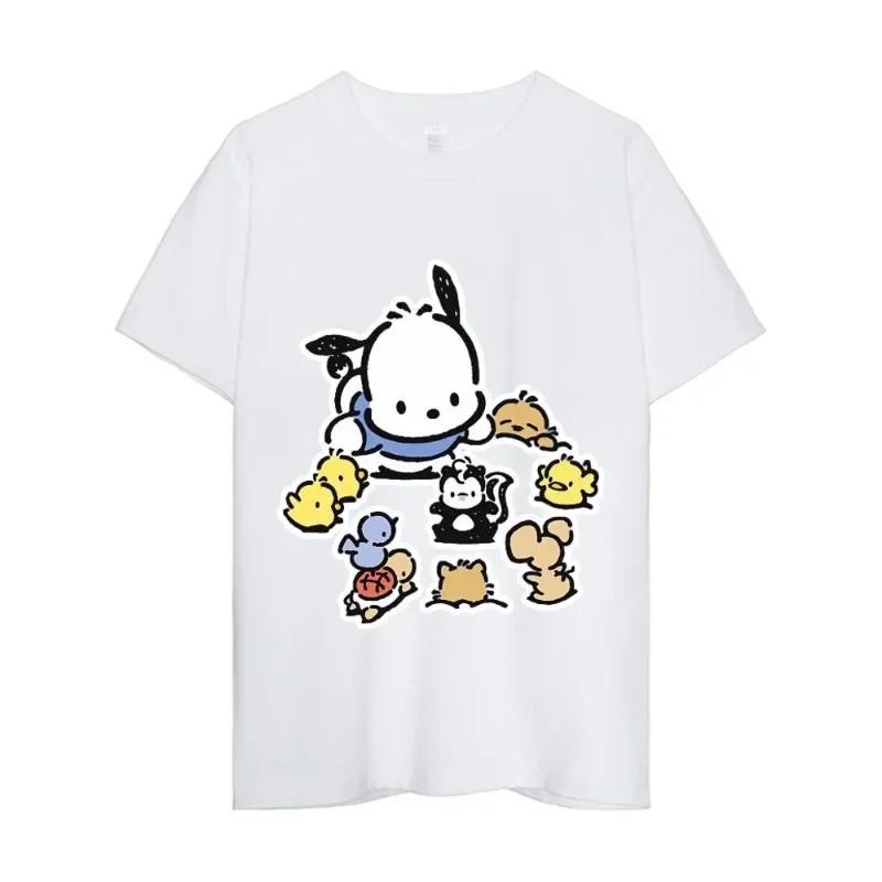 

MINISO Sanrio Pochacco Футболка Женская Парная Комбинация Одежды Короткий Рукав Воротник Мода Мужской Хлопок#Цвет XXXXXL