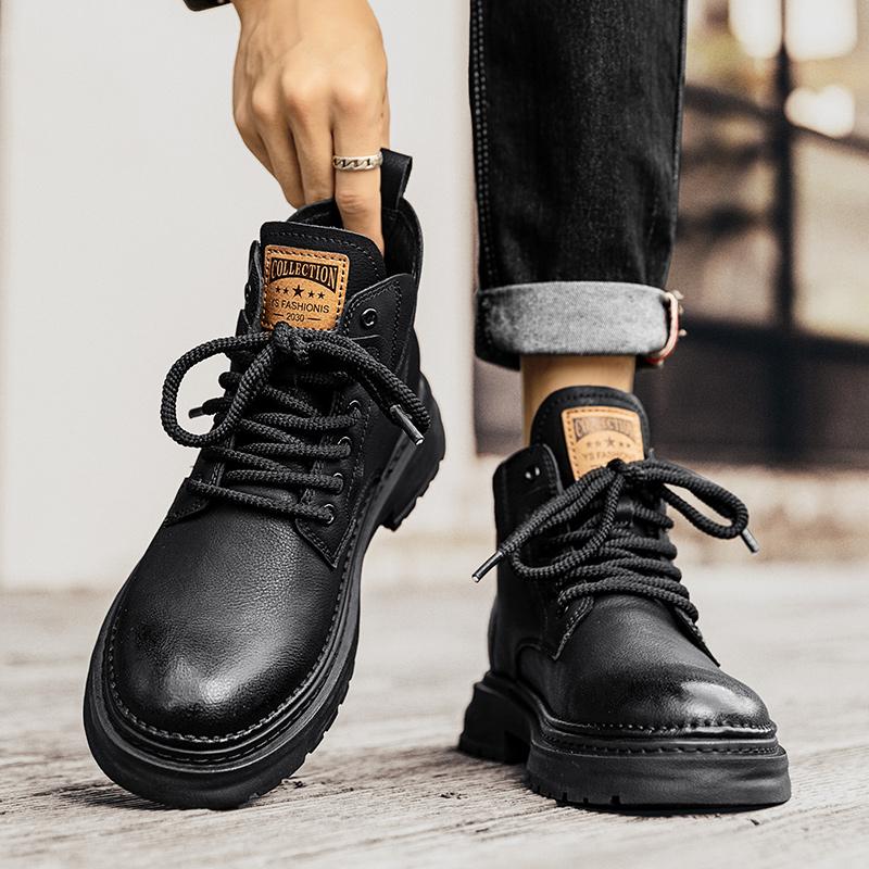 Fashion Men's Fashion Trends Brown Leather Boots Outdoor Walking Mountaineering Travel Thick Bottom Ankle Boots Comfort Durable Boots
