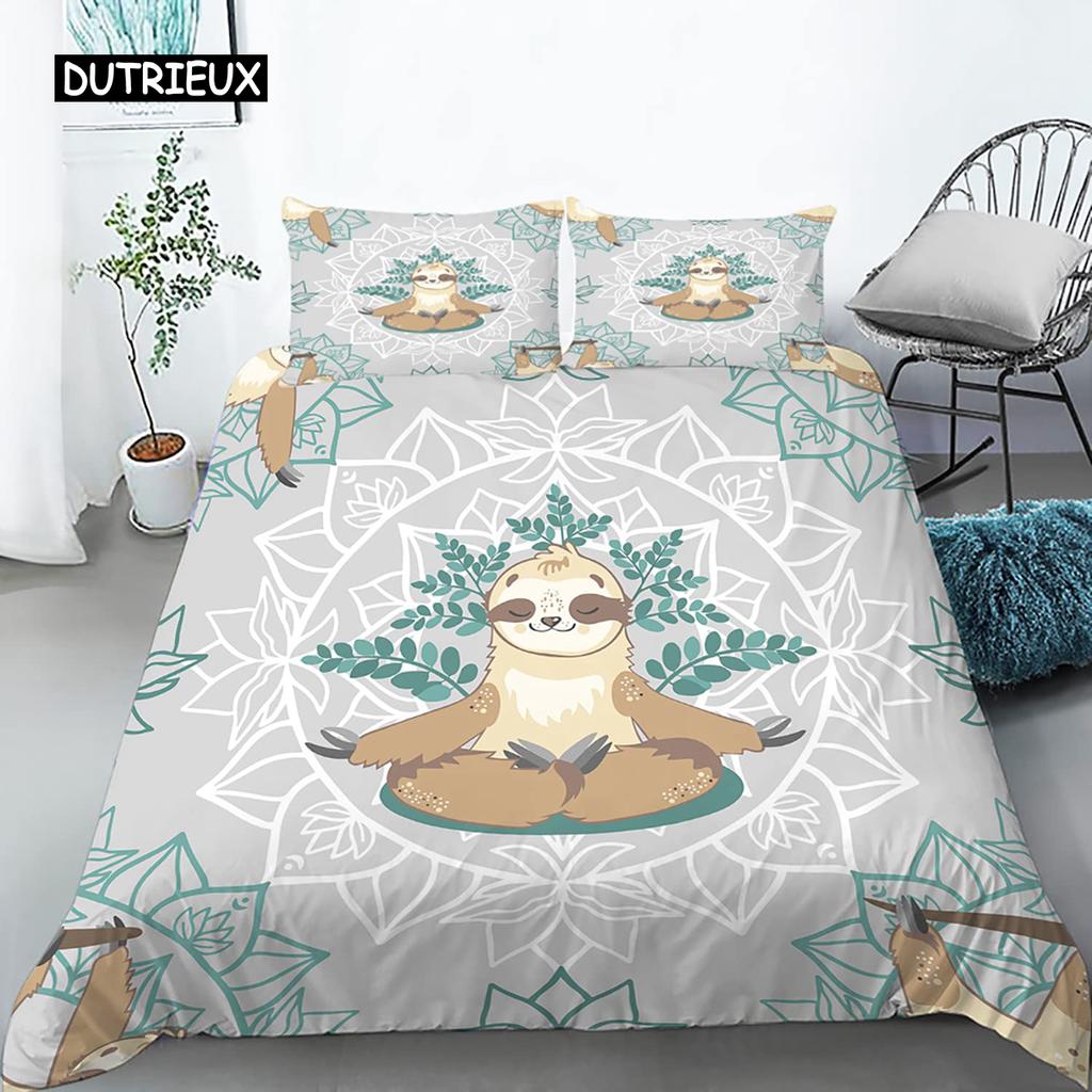 Zestaw Poszwy na Kołdrę Leniwiec Rozmiar Twin Kreskówkowy Leniwiec Poszwa na Kołdrę Zestaw Pościeli dla Dzieci Dziewcząt Chłopców Słodki Zwierzę Poliestrowa Poszwa na Kołdrę