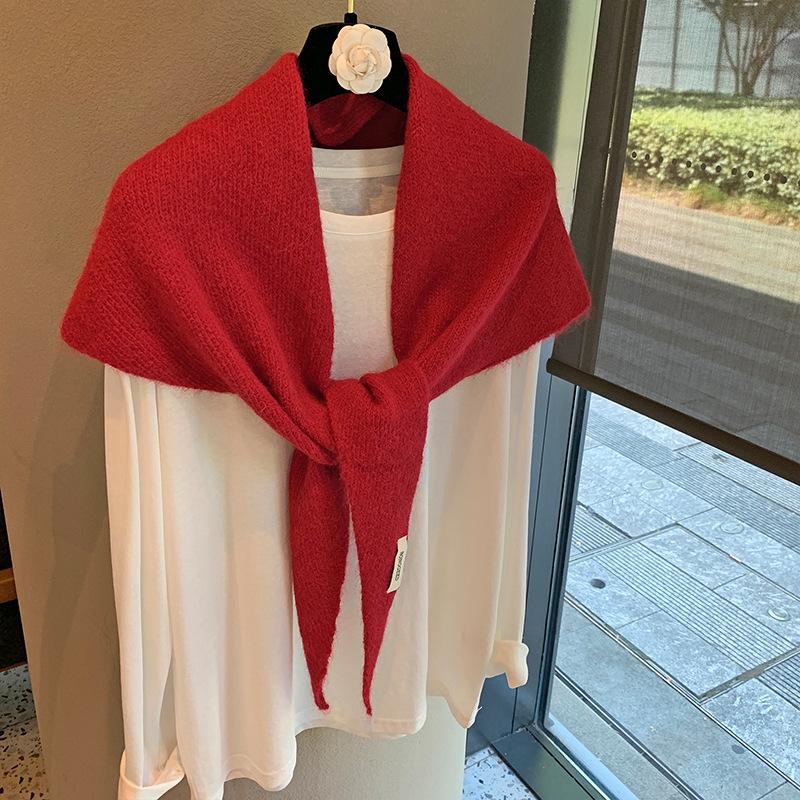 Solid Color Triangular Scarf, Brushed Shawl, Oversized Outer Layer, Autumn and Winter Korean Warm Triangular Scarf, Knitted Scarf
