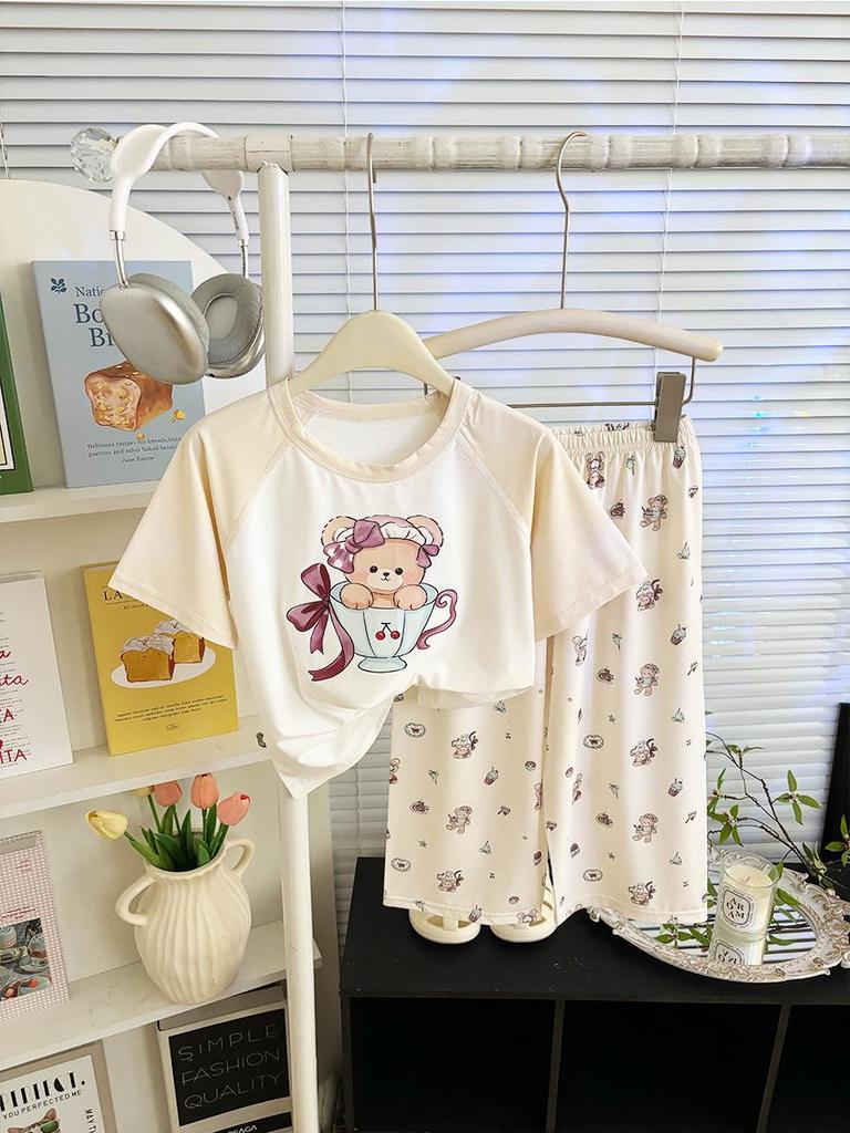 Summer Cartoon Short-Sleeve Pajama Set for Boys & Girls - Lightweight Home Wear for Children & Babies