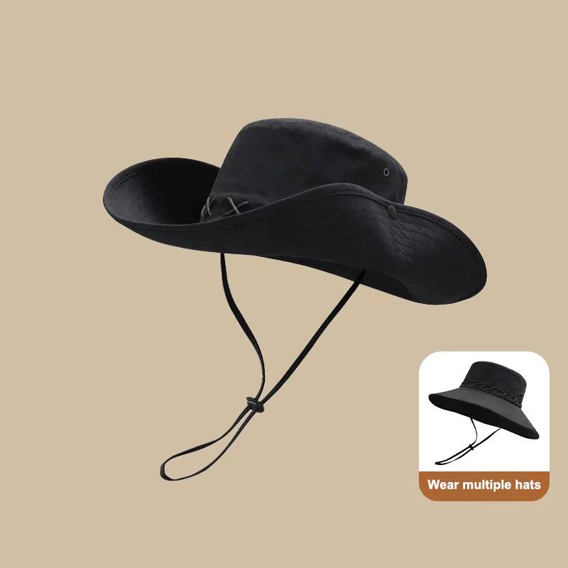 Breathable Western Cowboy Hat Solid Color Adjustable Wide Brim Sun Hat Outdoor Mountaineering Fisherman Sunshade Cap Travel 1PC