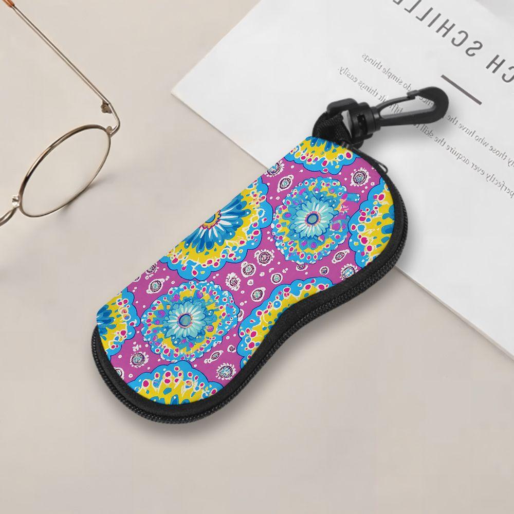 2D-Bohemian Floral Pattern Zipper Sunglasses Case, Protective Eyewear Holder for Women, Portable Lightweight Glasses Storage Box for Travel Daily Use